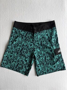 Tormenter Bamboo Print Board Shorts Mens Black Teal 32 Swim Trucks Beachwear